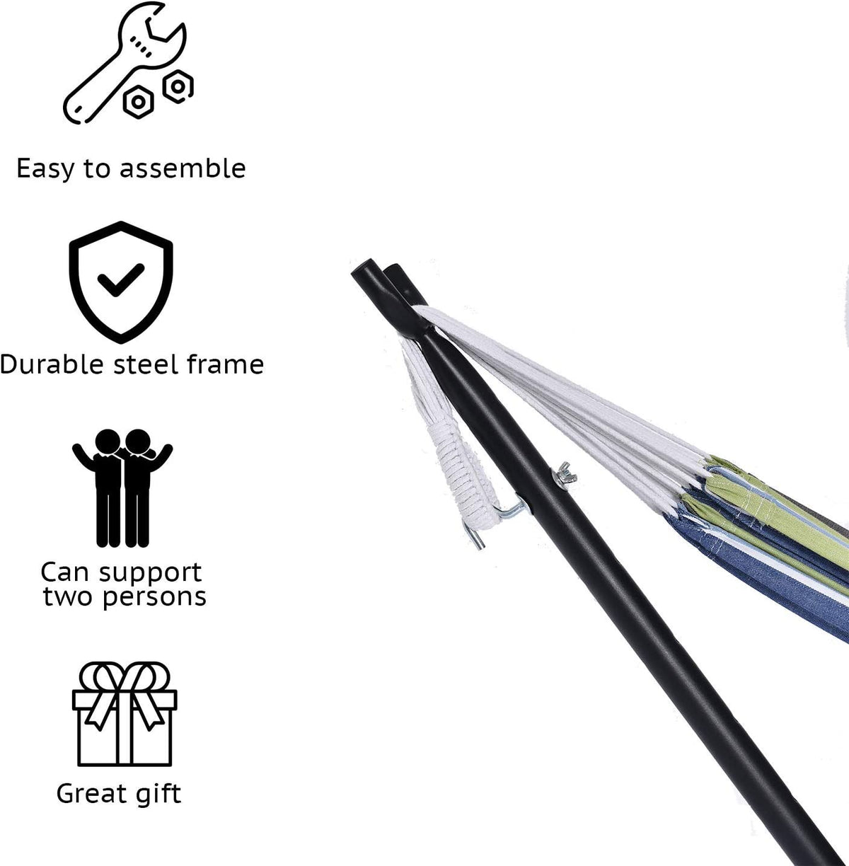Blue Stripes Double Hammock Bed with Carrying Bag and Steel Stand Q42929