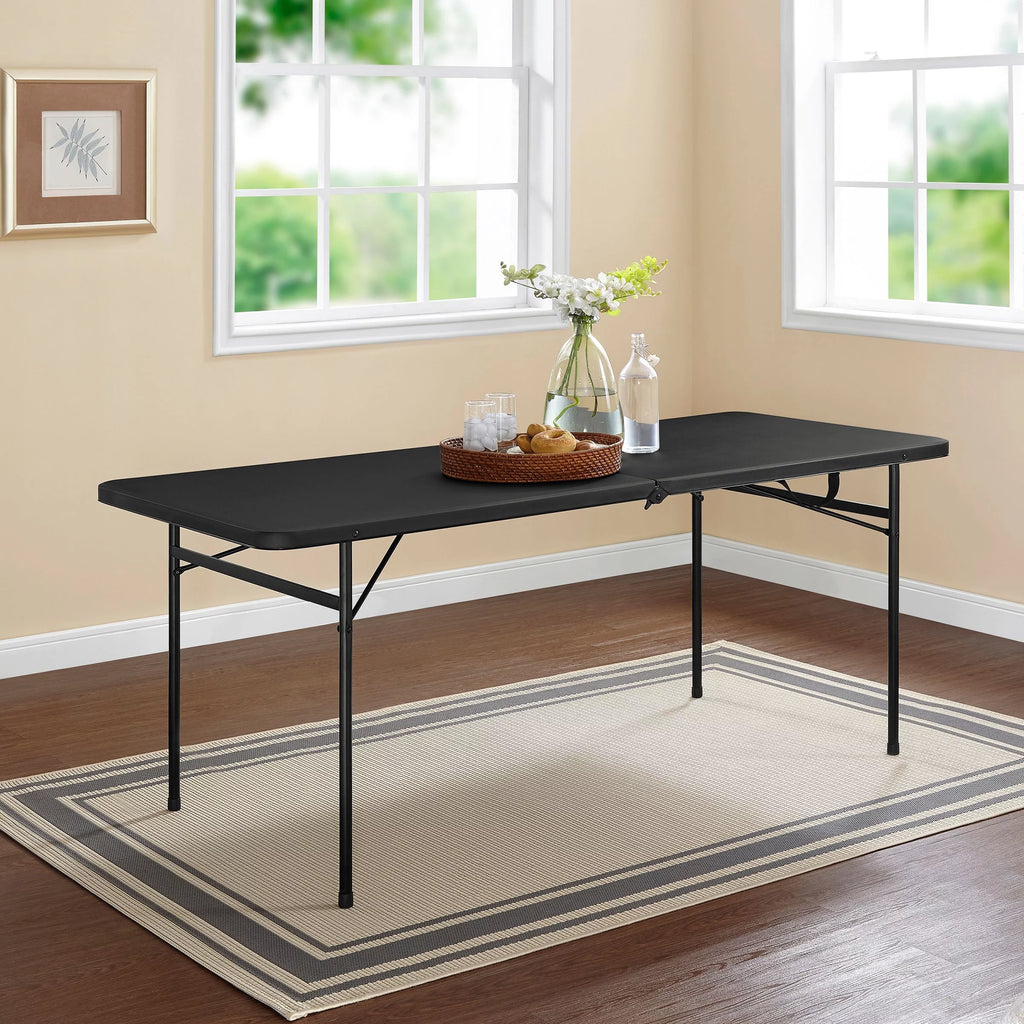 6 Foot Bi-Fold Plastic Folding Table, Black W194
