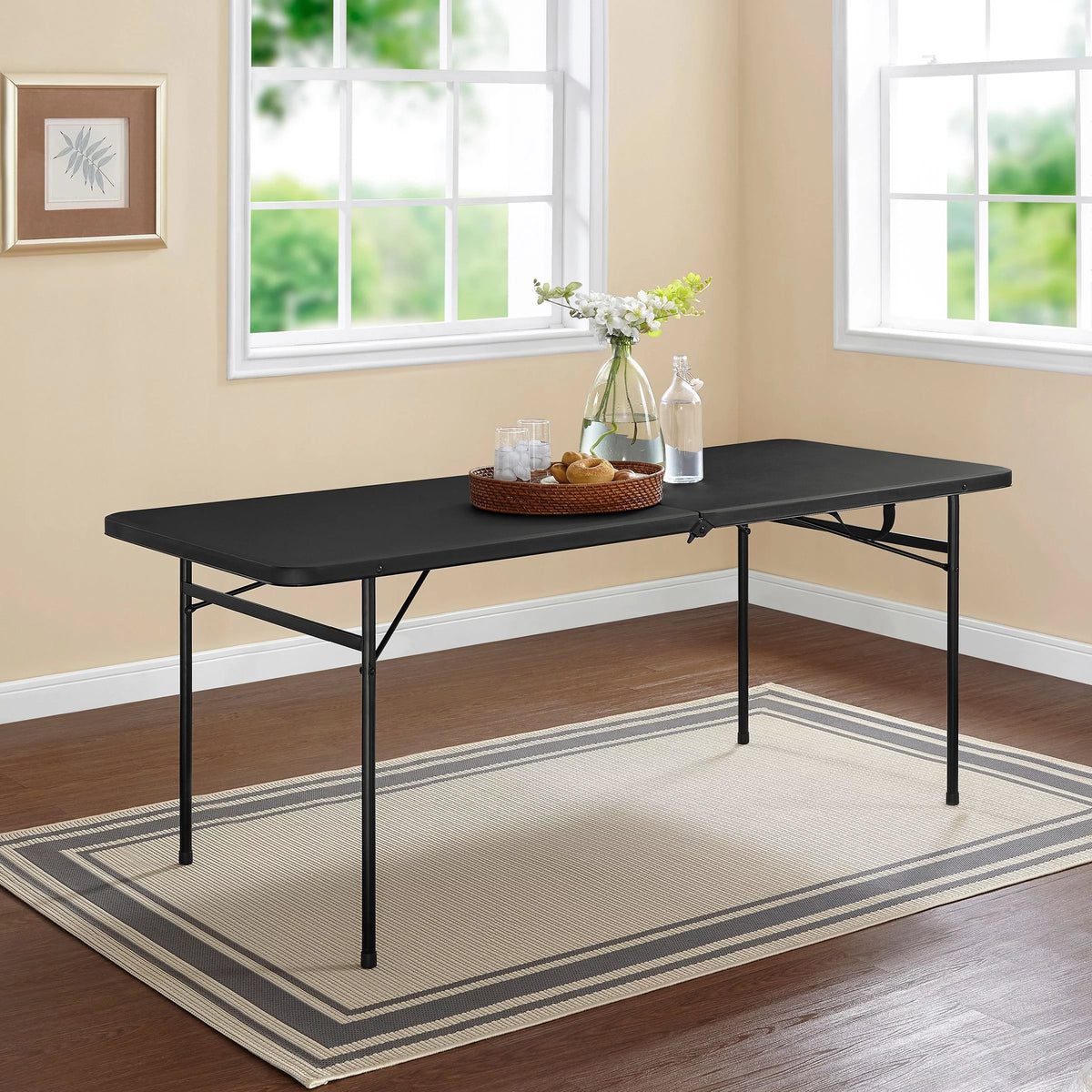 6 Foot Bi-Fold Plastic Folding Table, Black W194