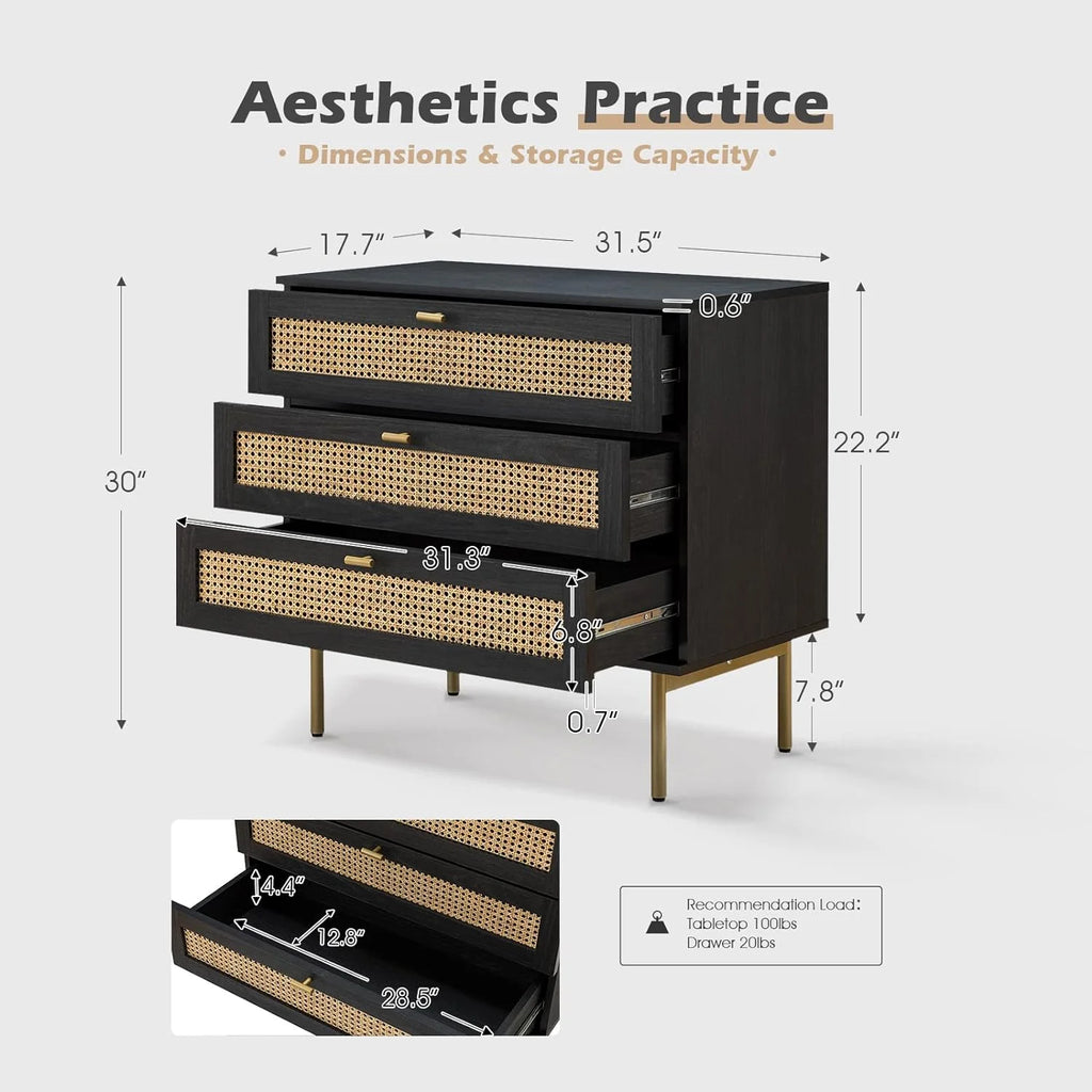 Black 3 Drawer Wood Dresser B996798
