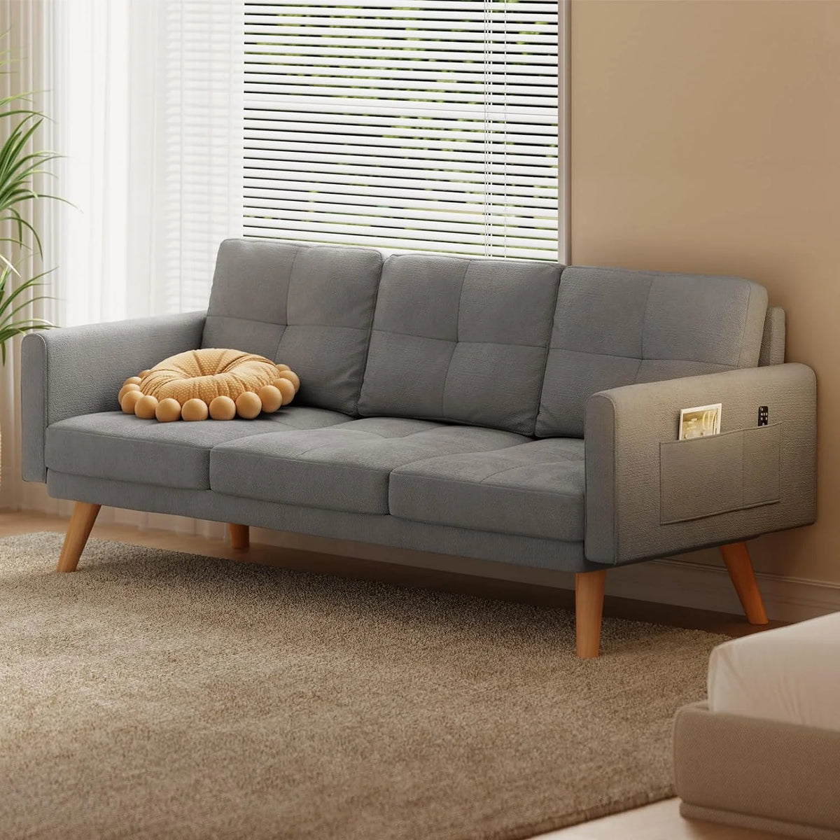 Gray 2-Seater Sofa with 3 Pillows D7035