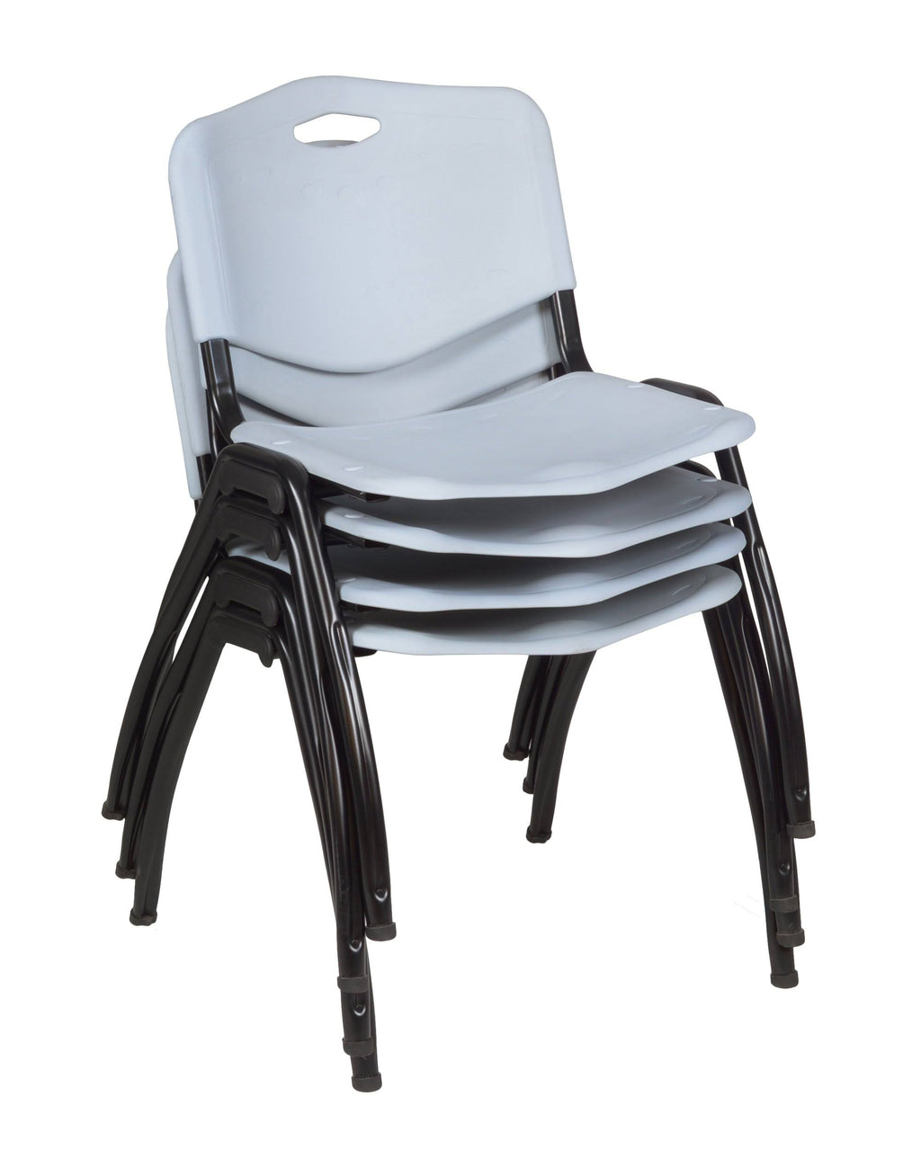 42x22 Round Breakroom Table Grey & 4 Stack Chairs Blue N81577
