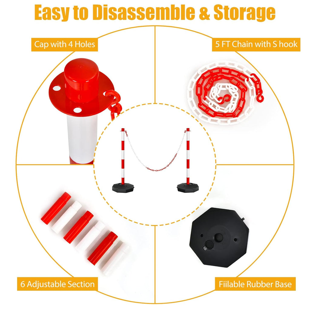 2 Pack Red & White Adjustable Delineator Post Traffic Cones with Fillable Base and 5FT Chains V121254