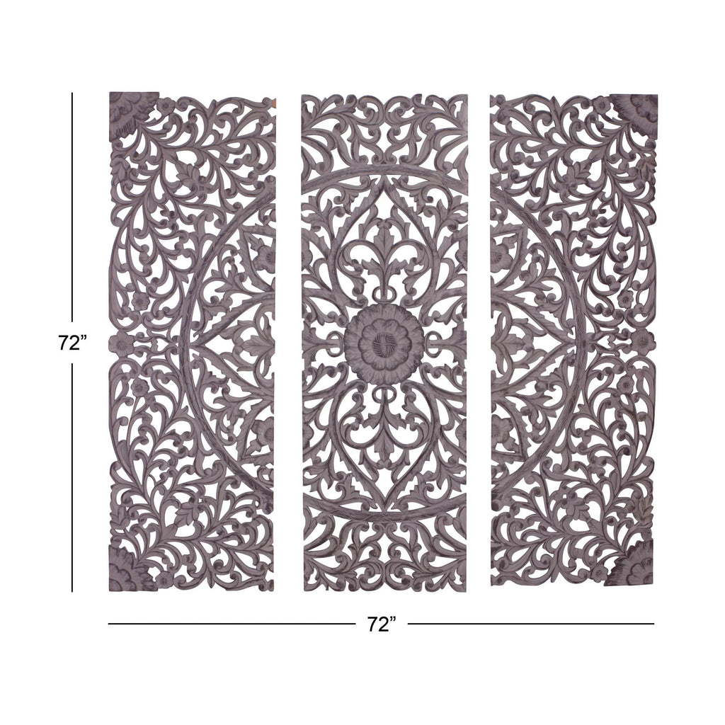 Handmade Gray Carved Floral Wall Décor, Set of 3 X41497