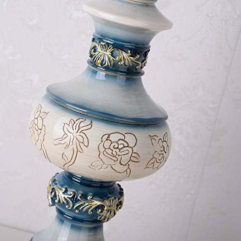 Blue Table Lamp with Fabric Lampshade, 13 Inch Desk Lamp L2026