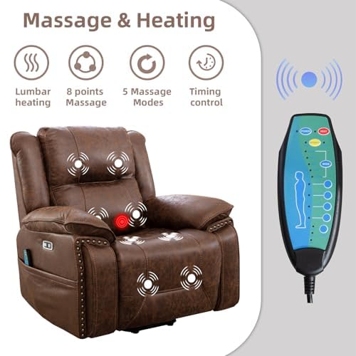 Brown Leather Power Lift Chair with Massage and Heat C72961