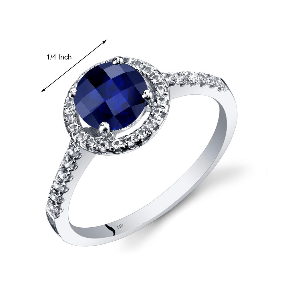 14K White Gold Created Blue Sapphire Halo Ring U121
