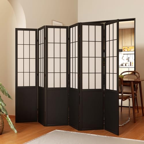 66.9Inch Tall Folding Wood Screen (4Panels, Black) Y170224