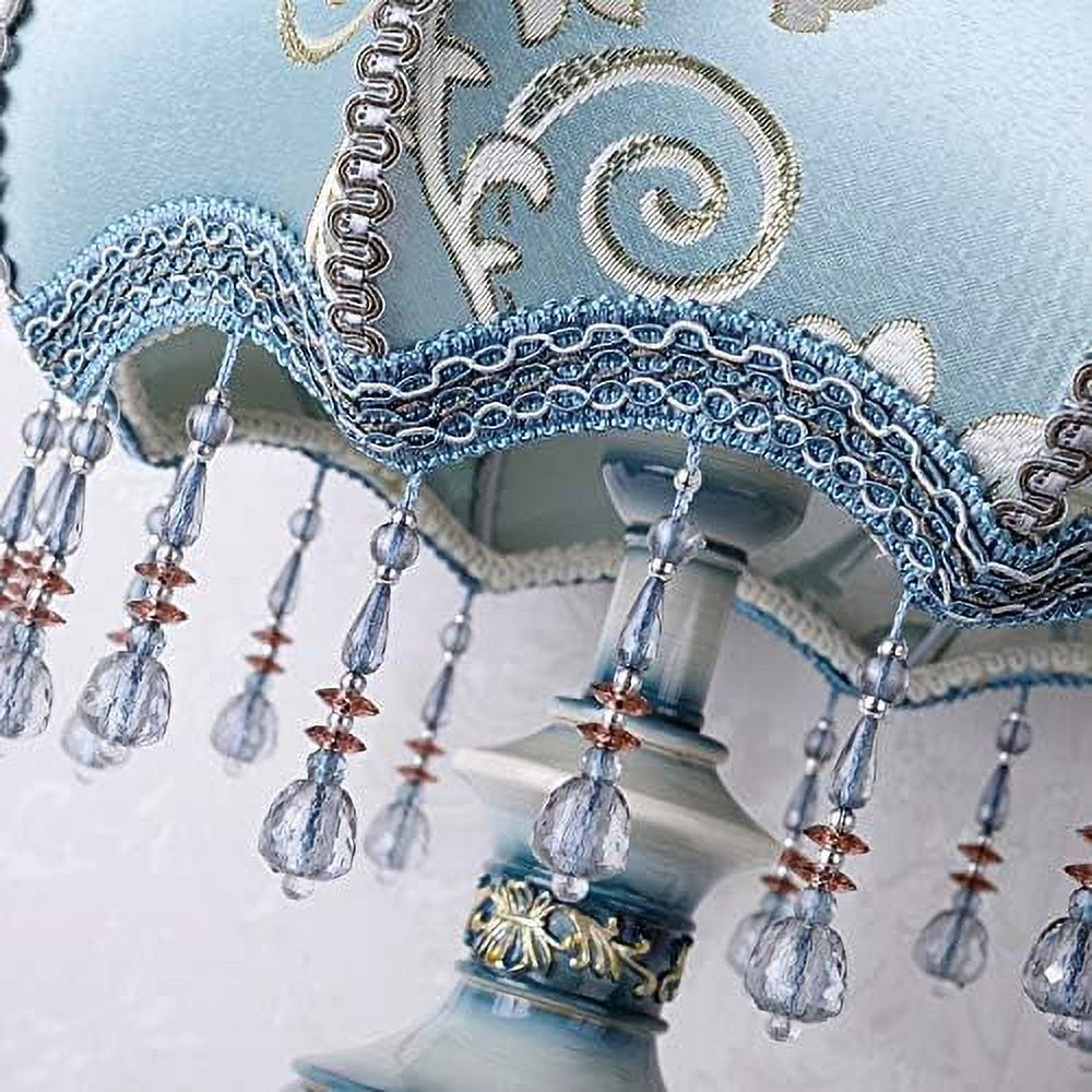 Blue Table Lamp with Fabric Lampshade, 13 Inch Desk Lamp L2026