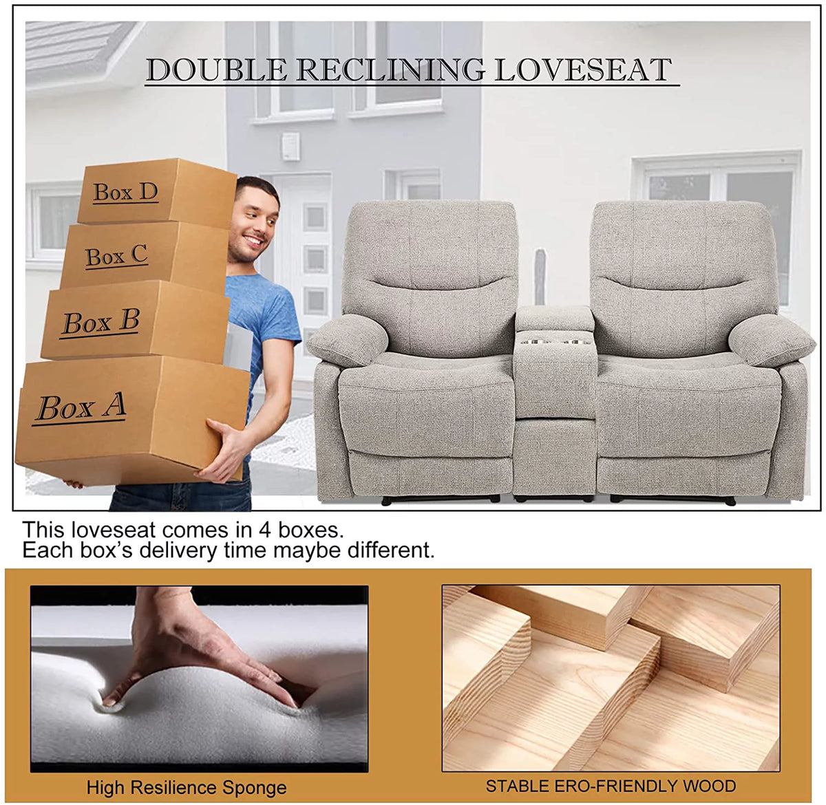 Fabric Double Reclining Loveseat with Console F168567