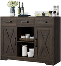 Dark Brown Wood Buffet Storage Cabinet with Barn Doors O343