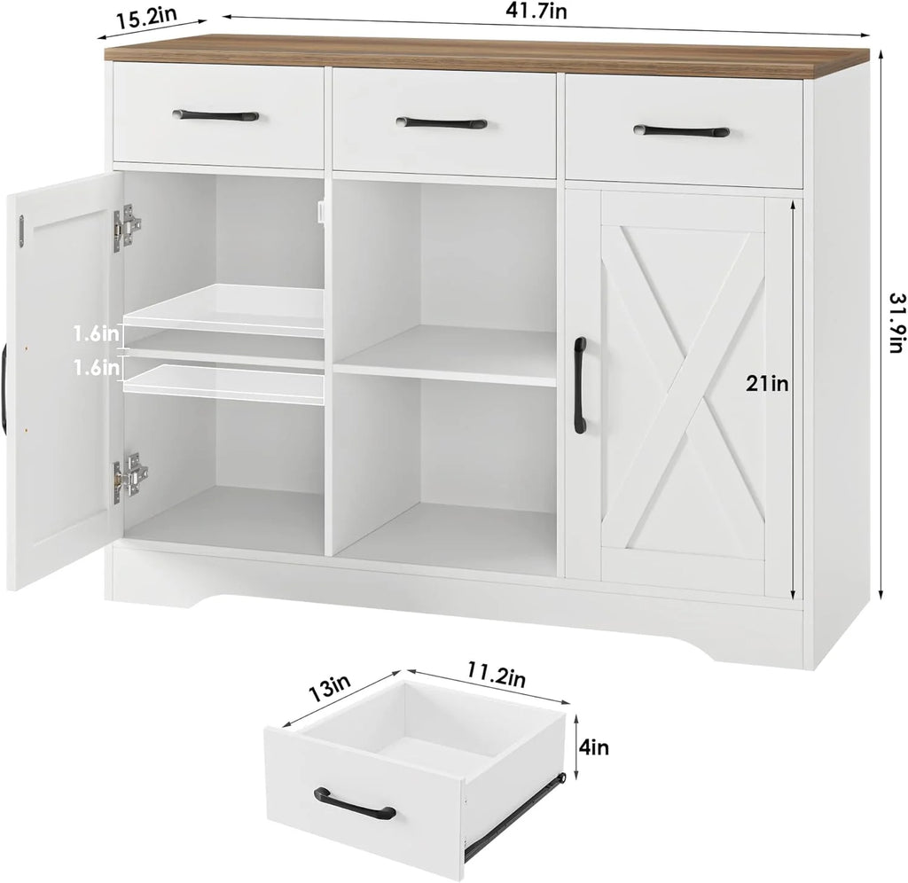 Dark Brown Wood Buffet Storage Cabinet with Barn Doors O343