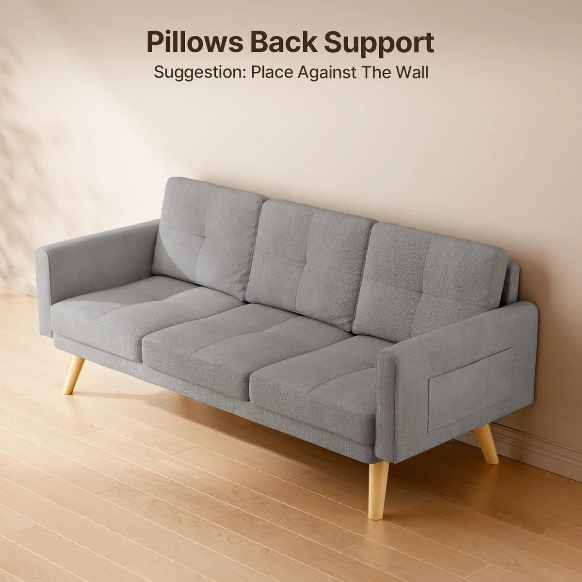 Gray 2-Seater Sofa with 3 Pillows D7035