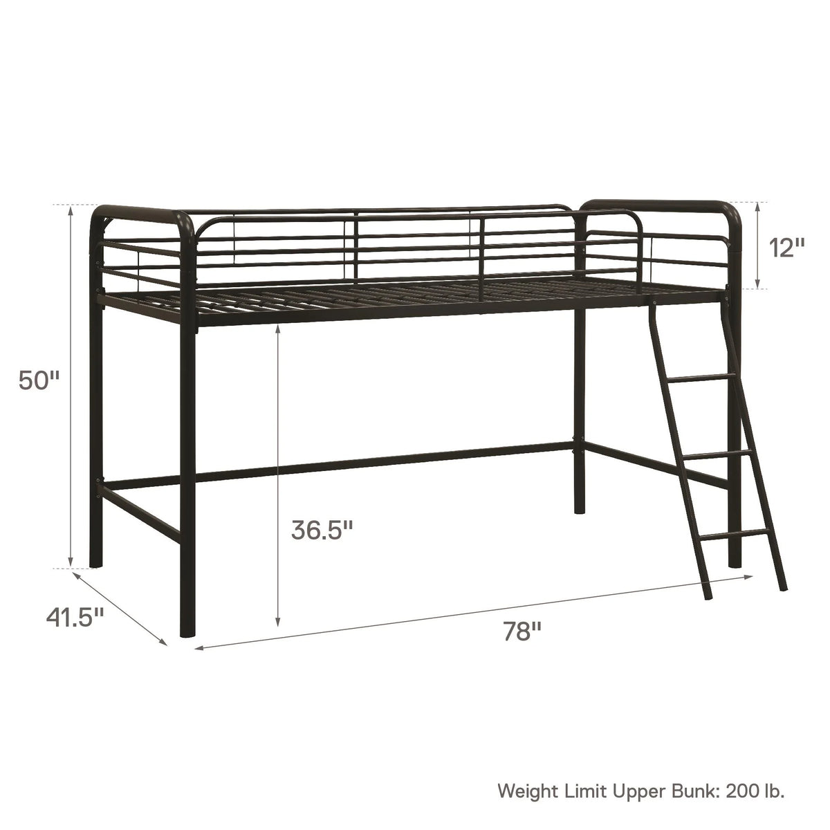 Black Twin Metal Kids Loft Bed Z6670