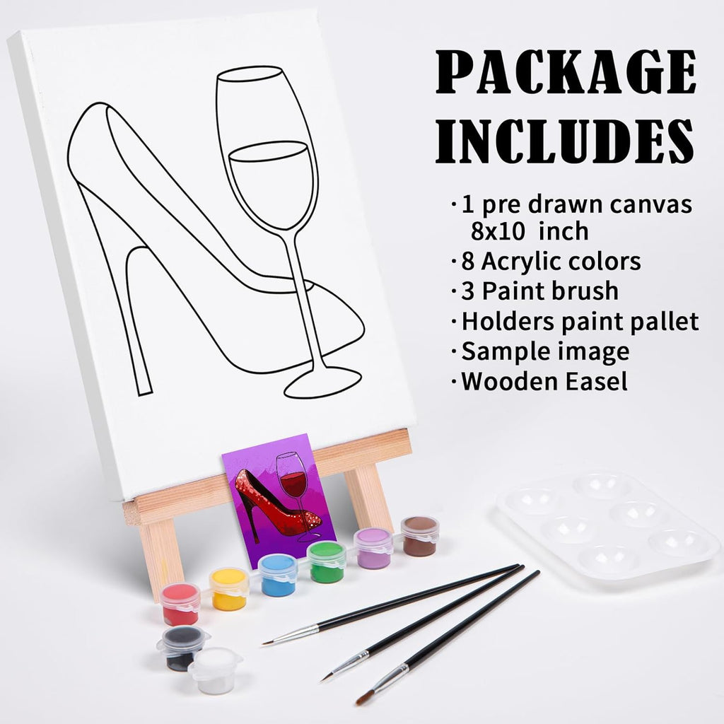 Pre Drawn Canvas Painting Kit with 1 Easel, 8 Acrylic Colors, 3 Brush, 1 Pallet (8x10) S847526