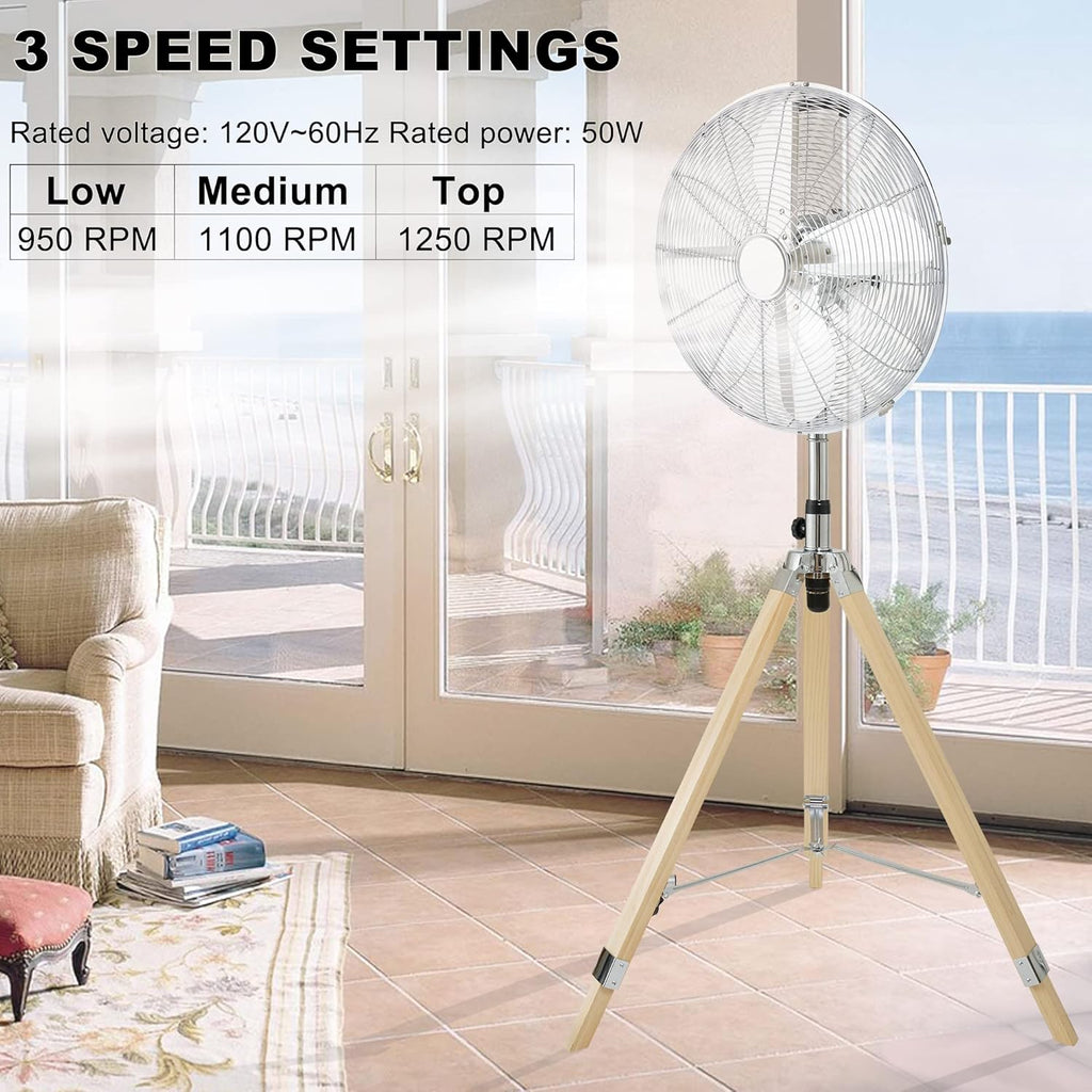 16 Inch Retro Tripod Fan, 3 Speeds, Adjustable Height G79018