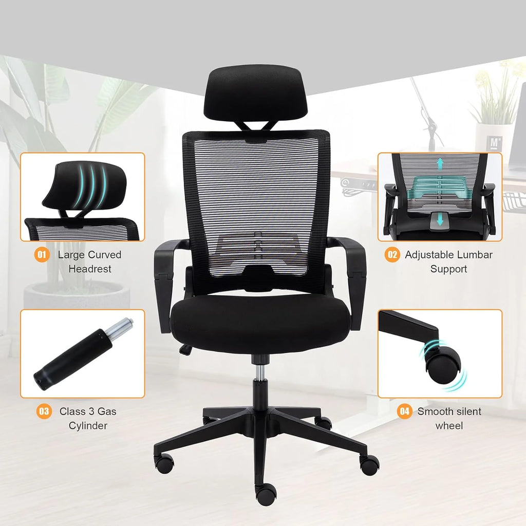 Foldable Ergonomic High Back Office Chair with Lumbar Support, Black S160