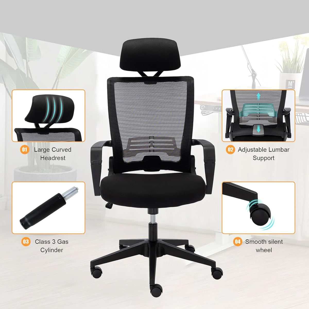 Foldable Ergonomic High Back Office Chair with Lumbar Support, Black S160