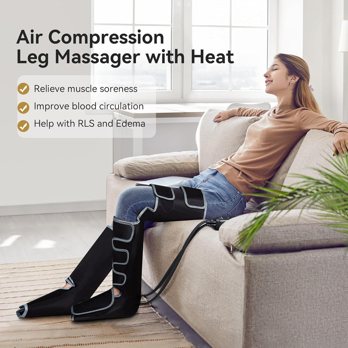 Full Leg Massager with Heat, Air Compression Massager for Foot Calf & Thigh D337771