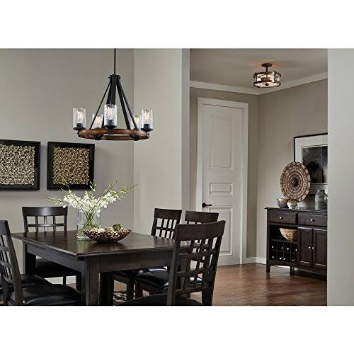 5-Light Distressed Black Wood Tone Rustic Clear Glass Chandelier L264