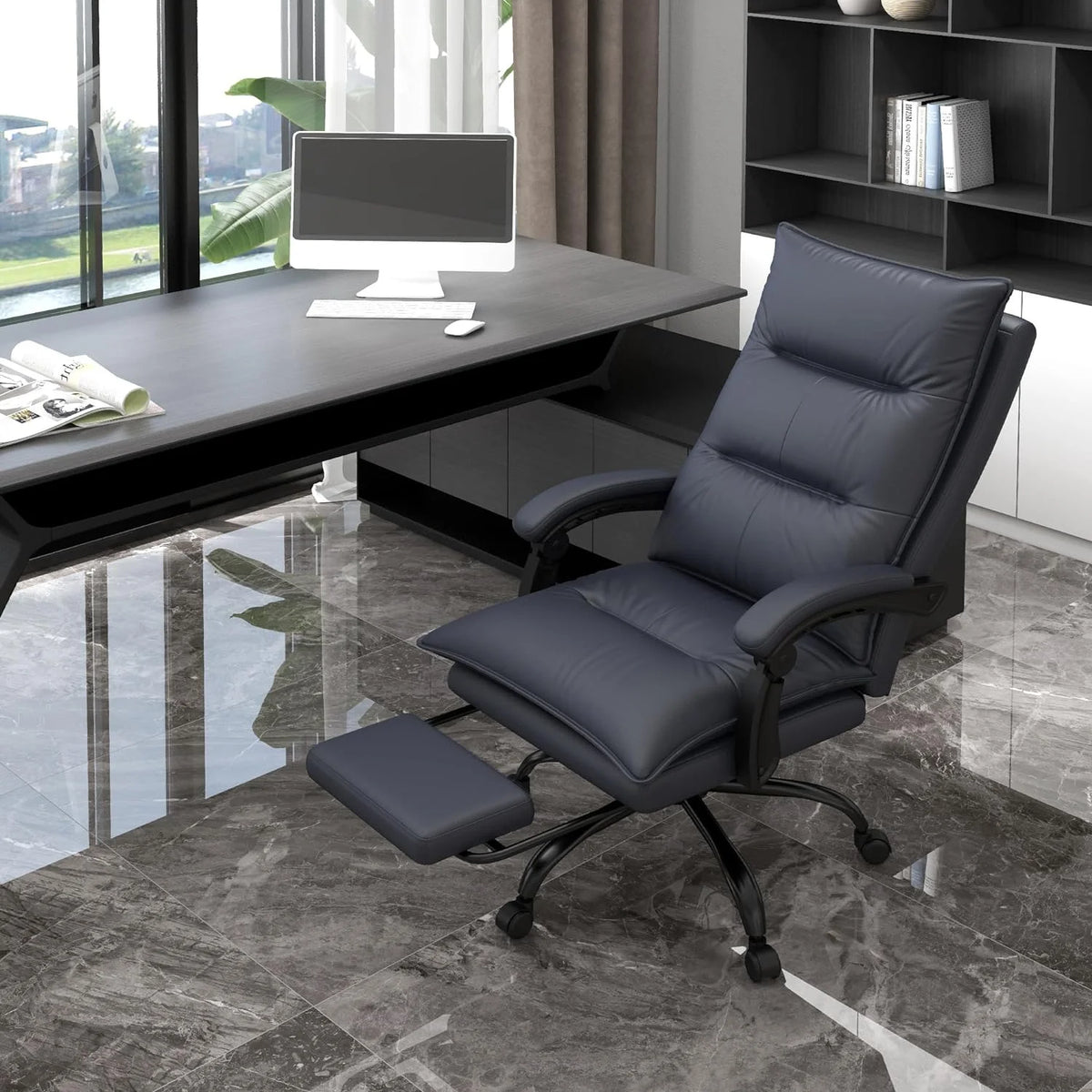 Charcoal Gray Heated Reclining Massage Office Chair with Footrest T90030