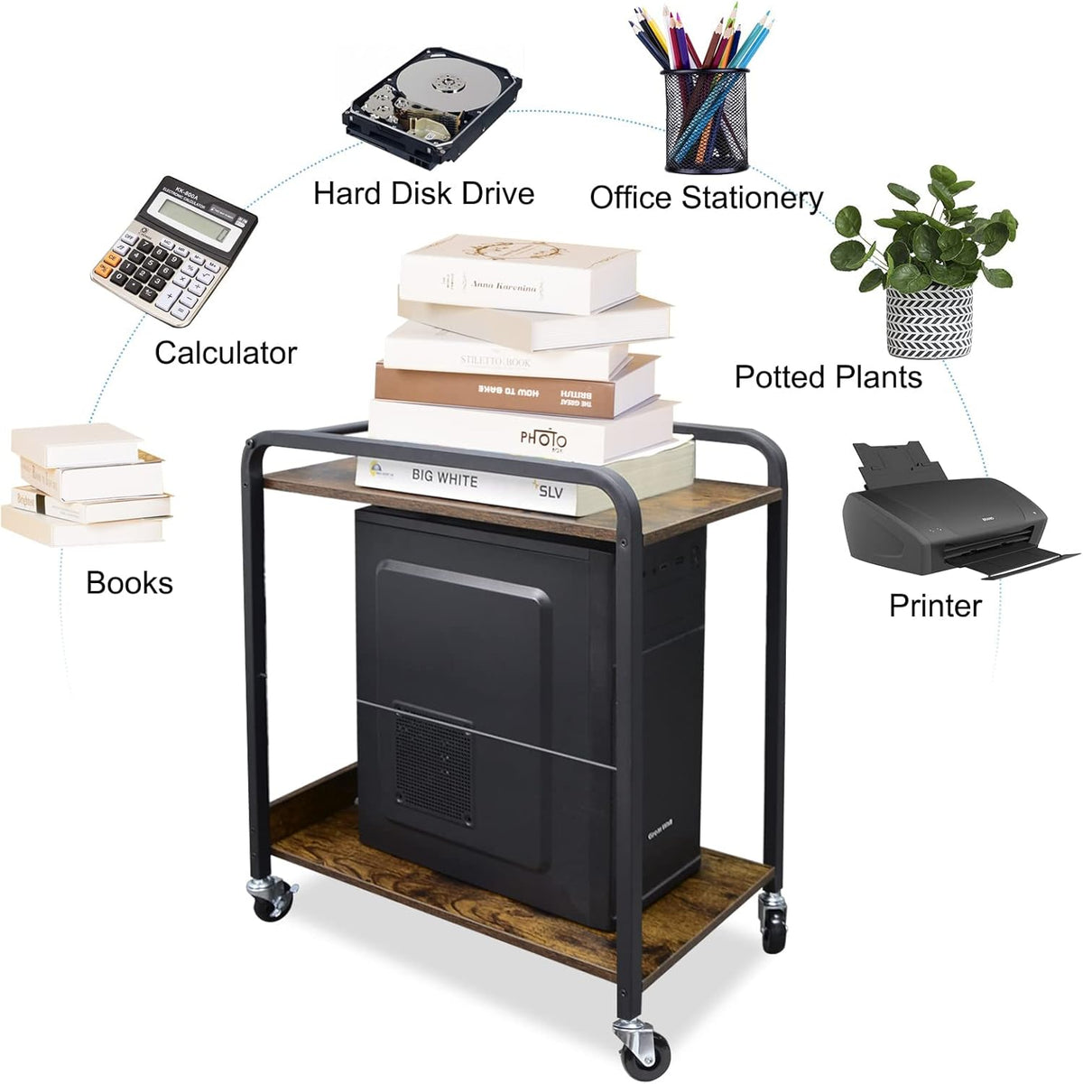 2-Tier CPU Rolling Stand with 4 Caster Wheels S67901