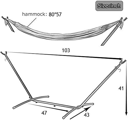 Blue Stripes Double Hammock Bed with Carrying Bag and Steel Stand Q42929