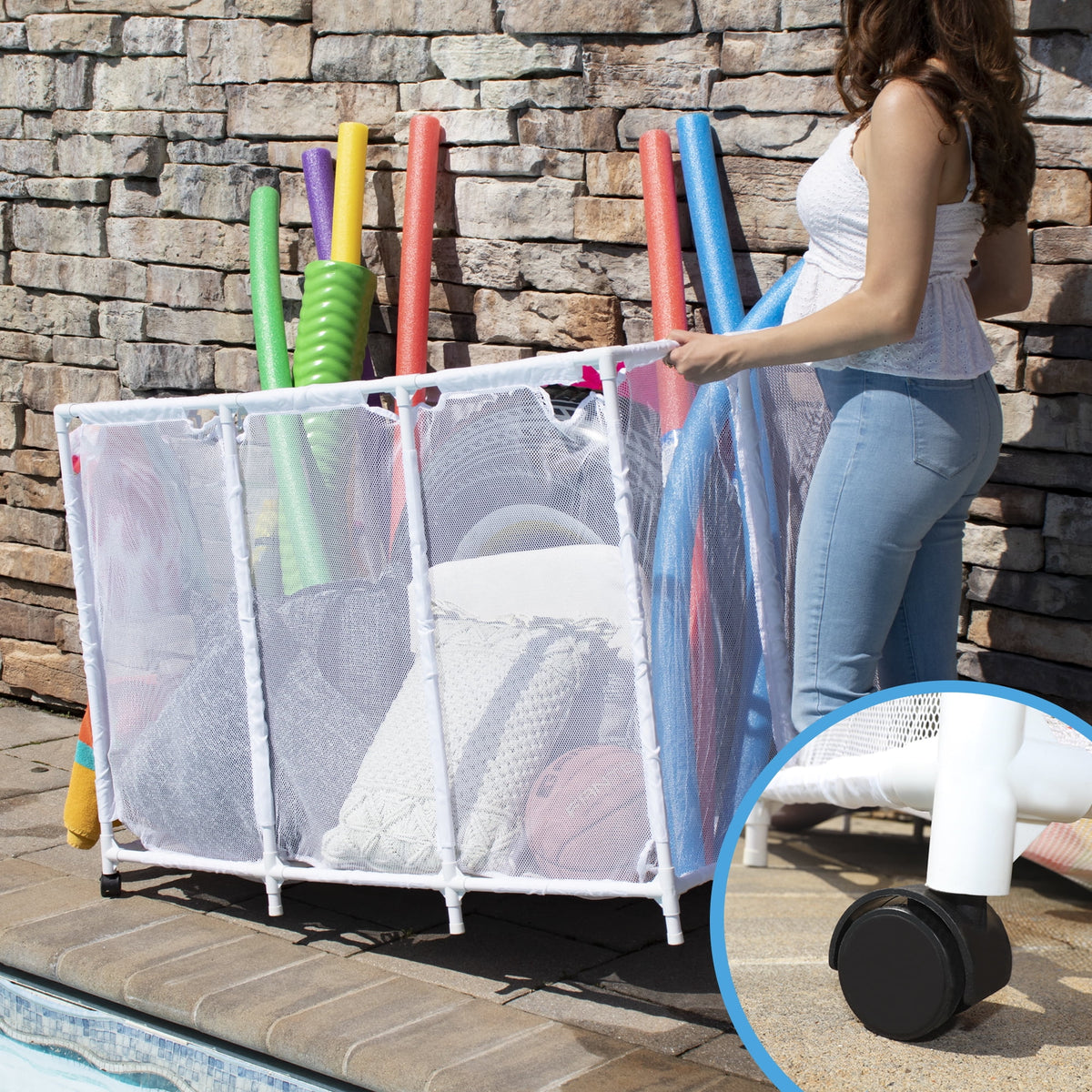 Extra-Large White Mesh Rolling Storage Organizer Bin C33010