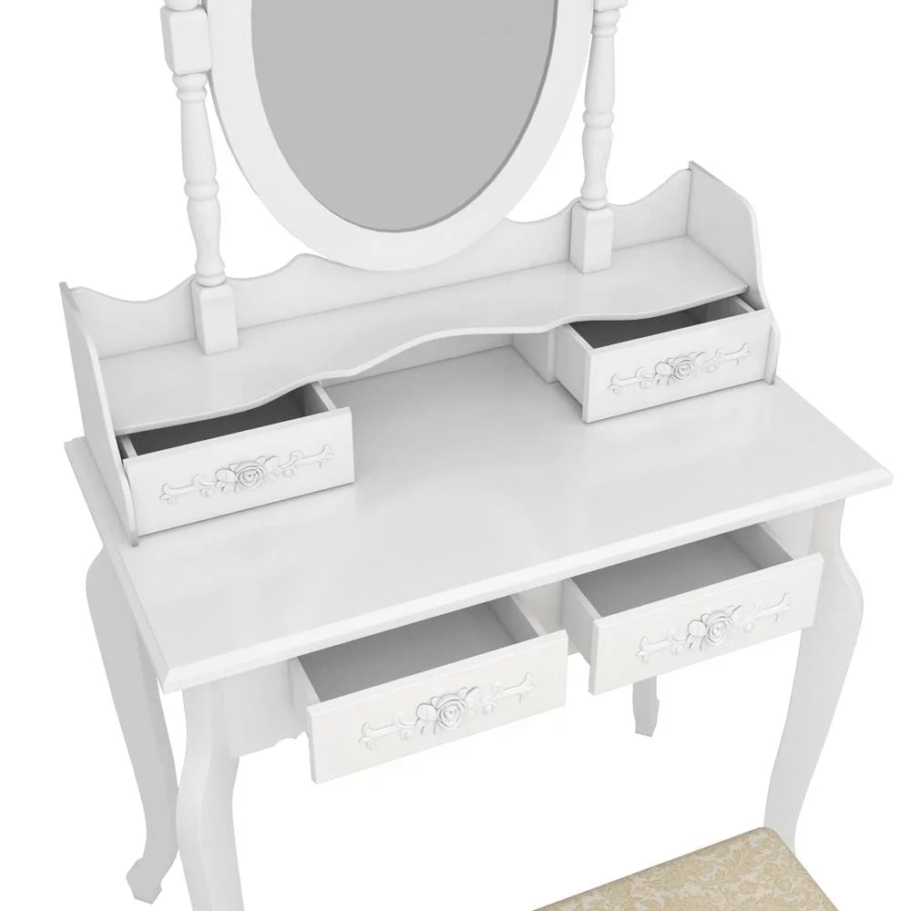 White Vanity Table Set with Mirror and 4 Drawers P113694