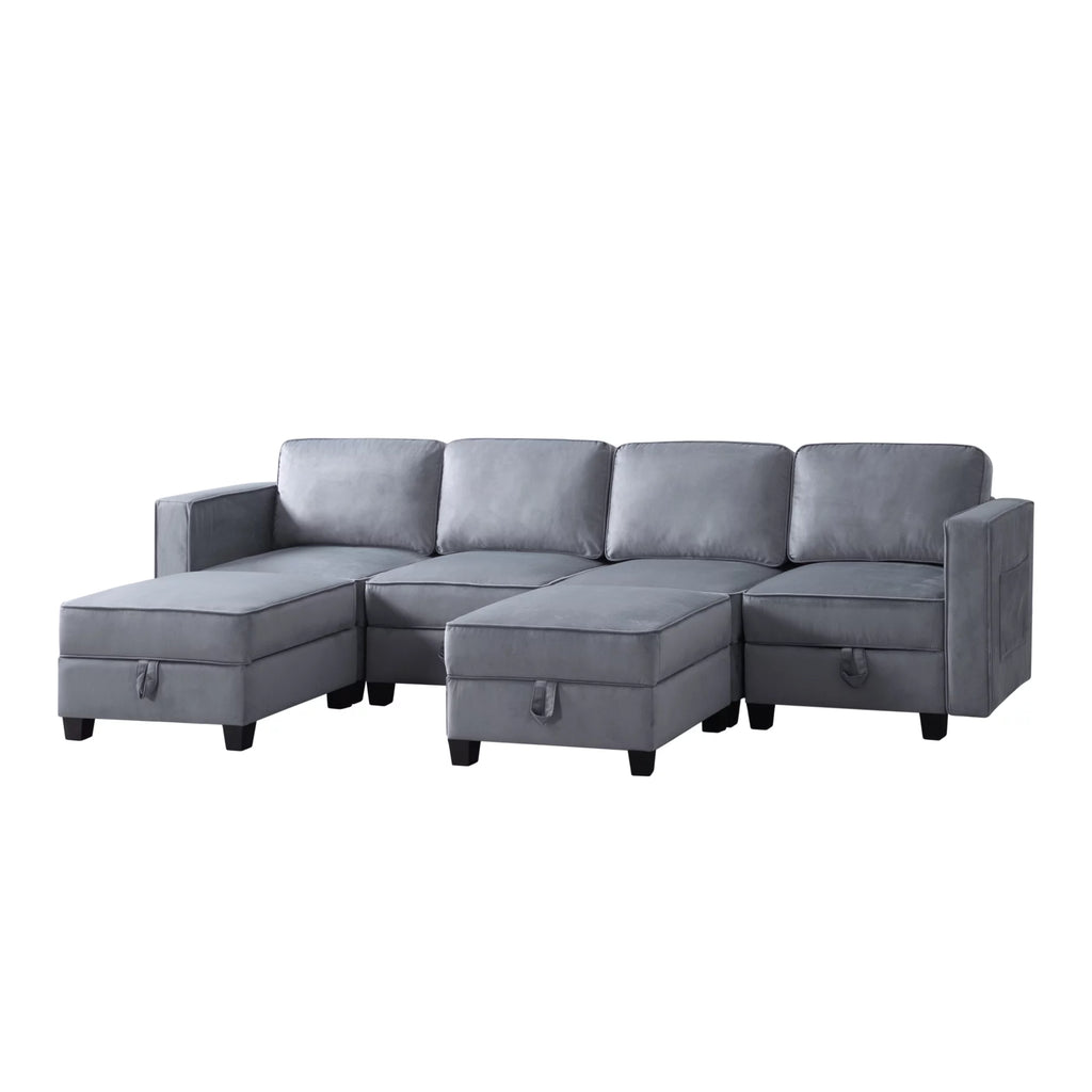 Dark gray Velvet Square Arm Sectional Sofa H24172