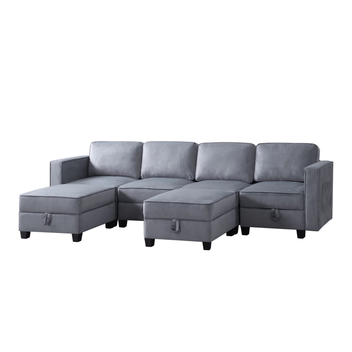 Dark gray Velvet Square Arm Sectional Sofa H24172