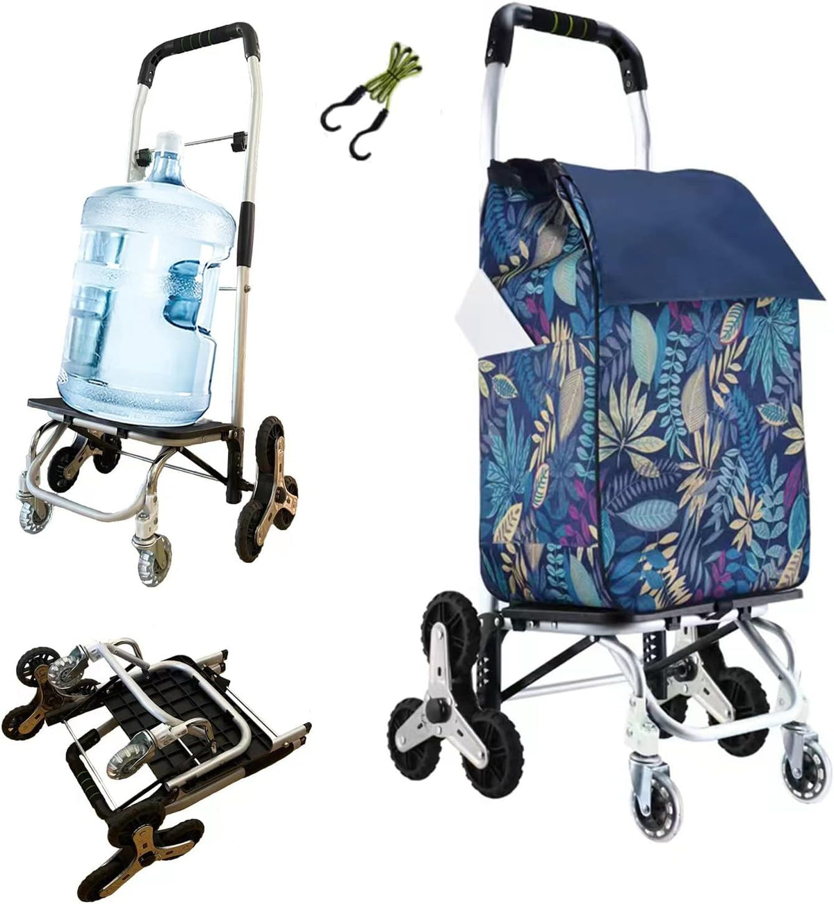Foldable Cart with Aluminum Frame, Waterproof Canvas, 8 Wheel, Navy Blue, Pack of 2 X21725