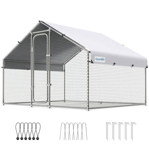 Large Metal Chicken Coop Run with Roosting Perch and Waterproof Roof Cover, 12x9x6.6FT G146147