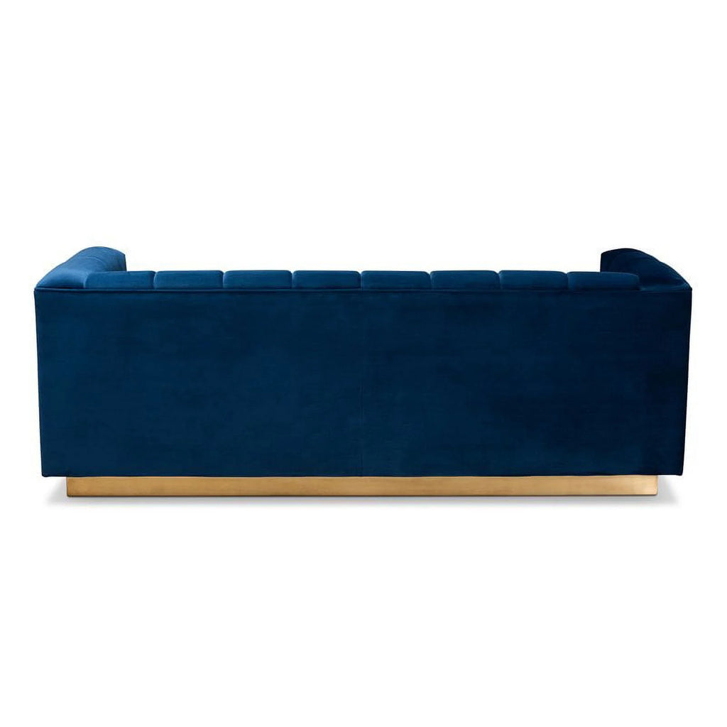 Navy Blue Gold Velvet Upholstered Sofa T5329