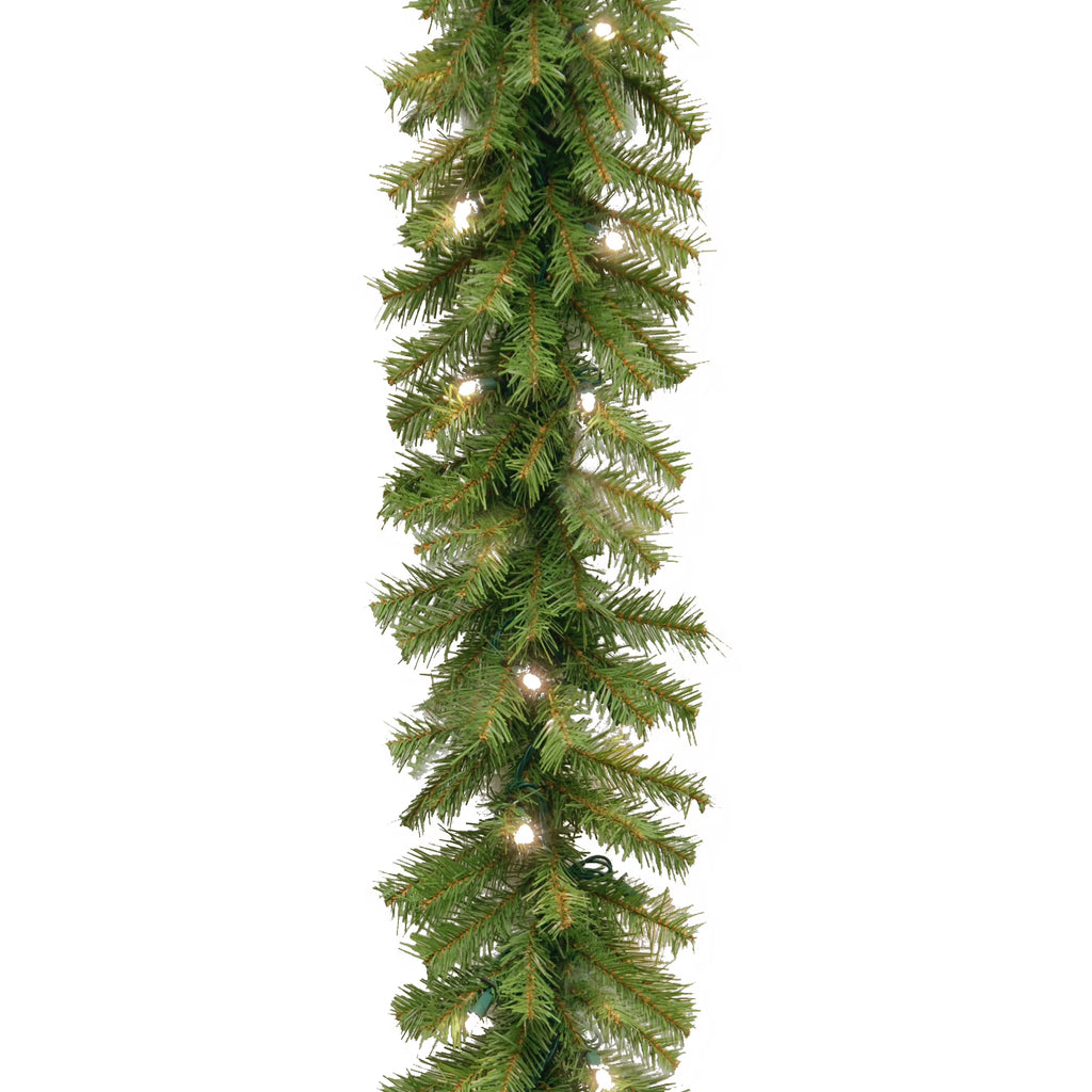 Pre-Lit Artificial Christmas Garland, Green, Norwood Fir, White Lights, 9 Feet U9466