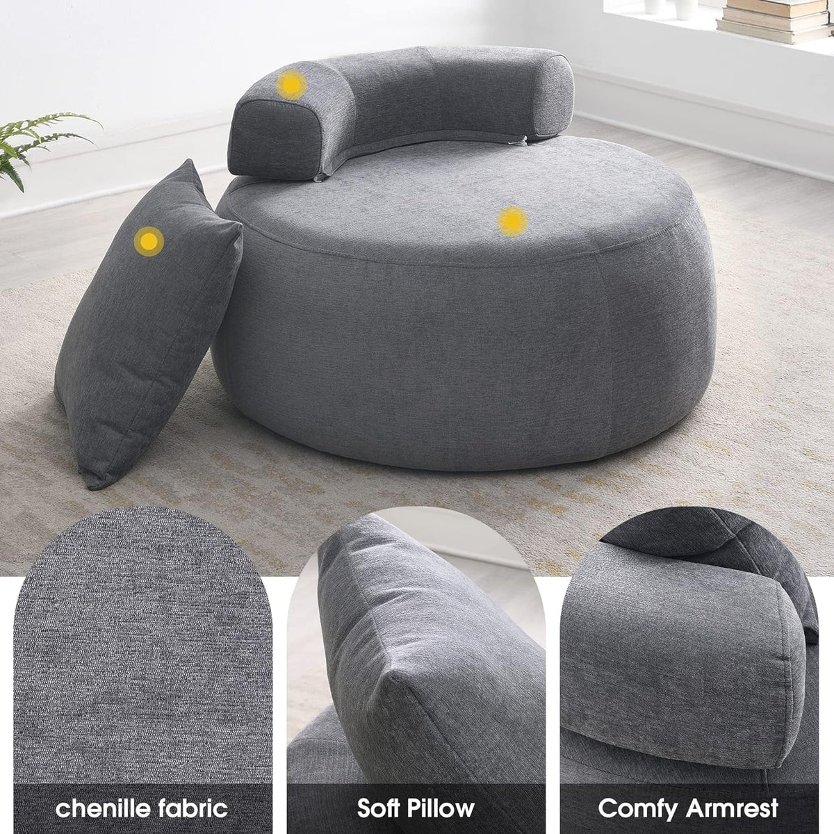 Light Gray Accent Barrel Chair with Pillow F540063