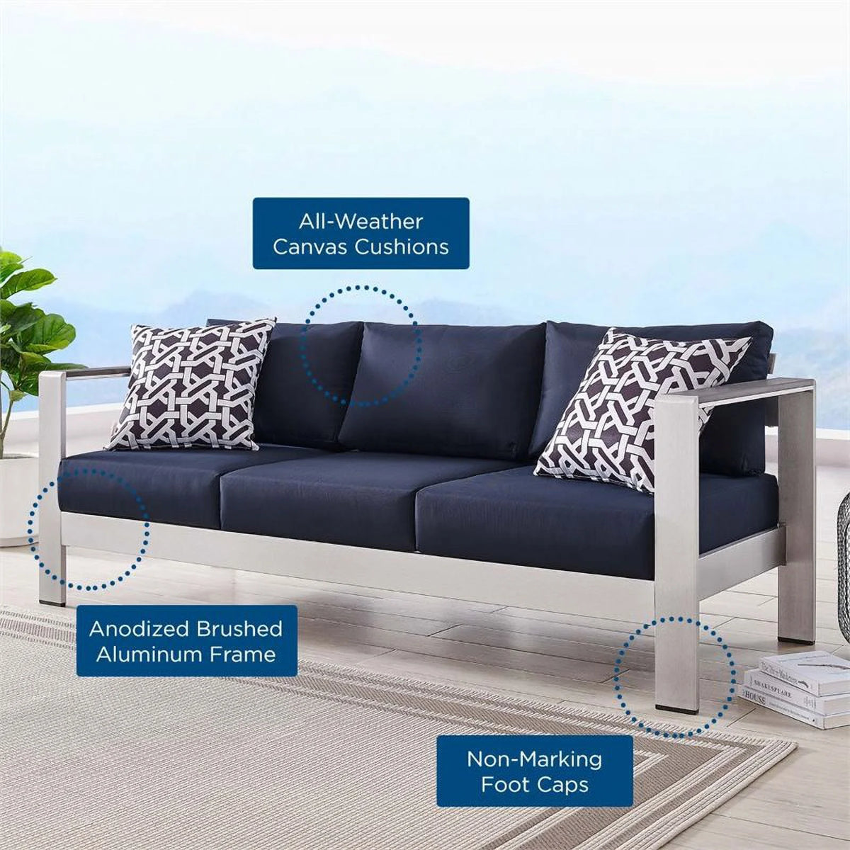 Aluminum Patio Sofa in Silver Navy E619634