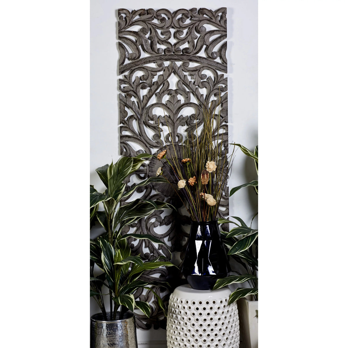 Handmade Gray Carved Floral Wall Décor, Set of 3 X41497