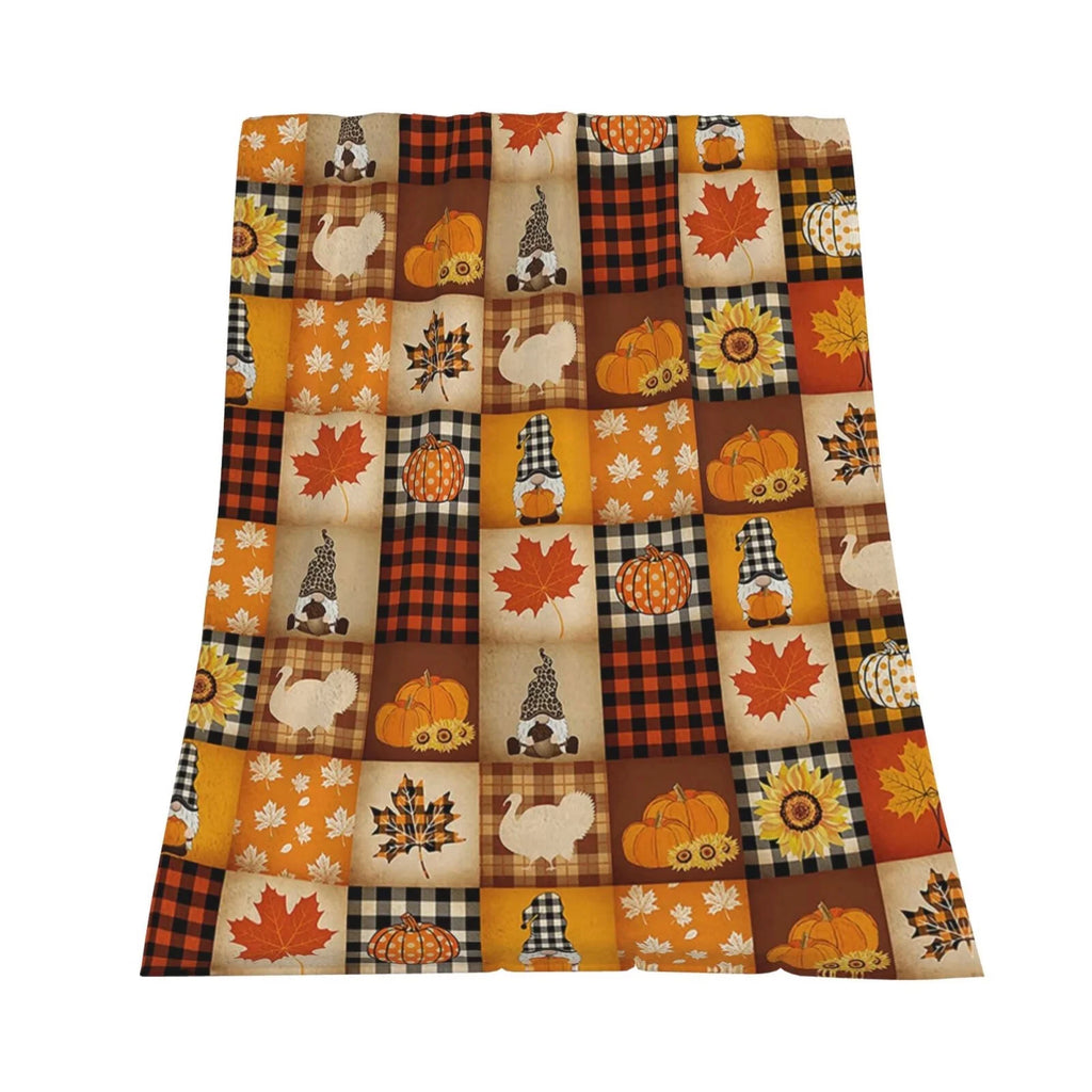 Pumpkin Turkey Maple Leaf Gnome Plaid Flannel Throw Blanket 50 X 40 Inch F23994
