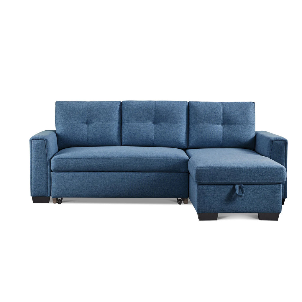 Blue L-Shape Pull-Out Sleeper Sectional Sofa R630