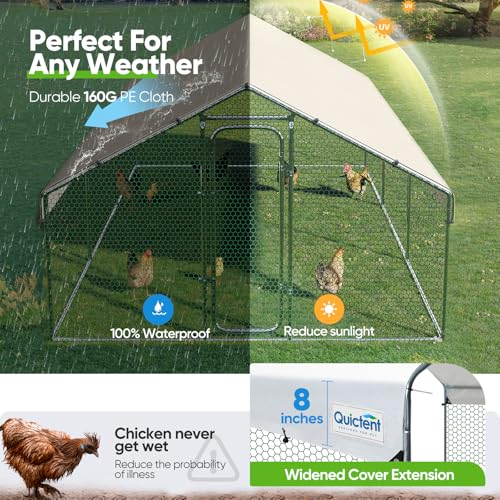 Large Metal Chicken Coop Run with Roosting Perch and Waterproof Roof Cover, 12x9x6.6FT G146147