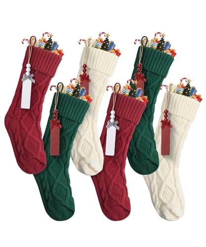 18" Colorful Cable Knit Christmas Stockings Set of 6 G5241