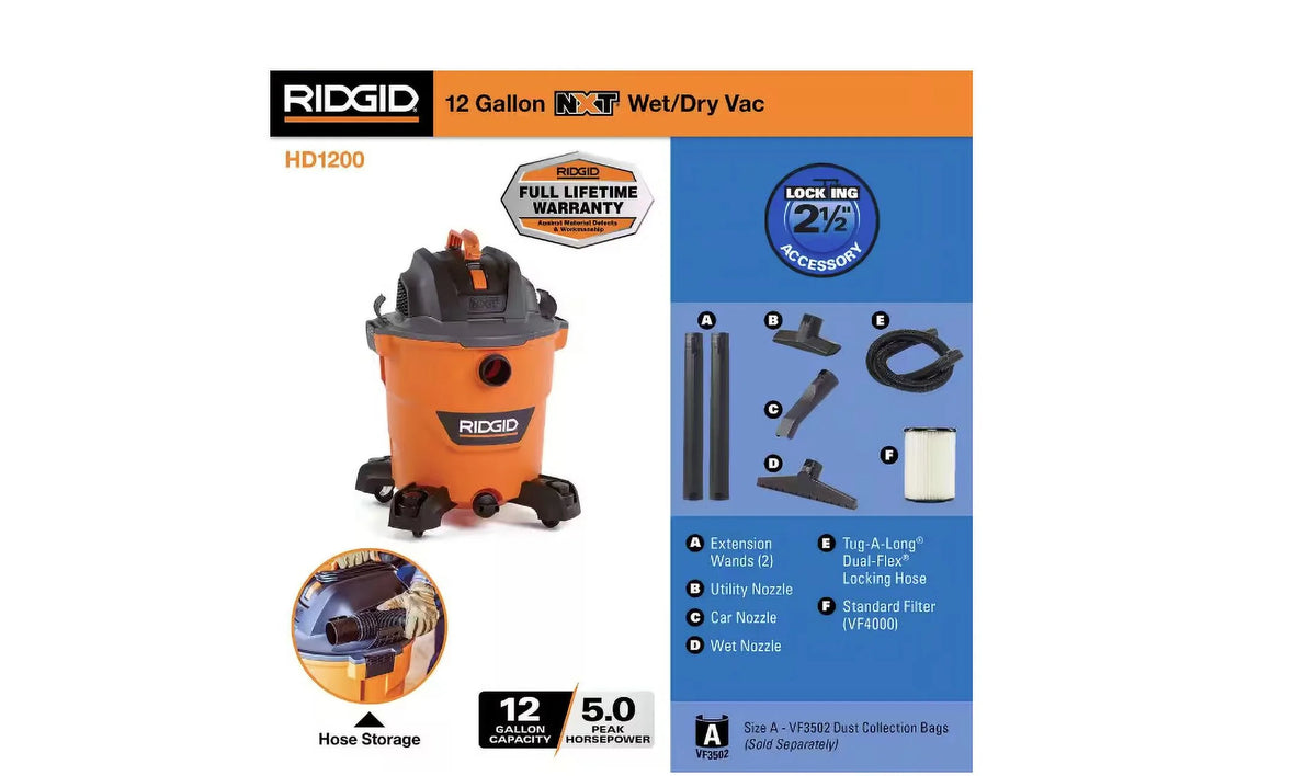 12 Gallon 5.0 Peak HP Wet/Dry Shop Vacuum Q799402