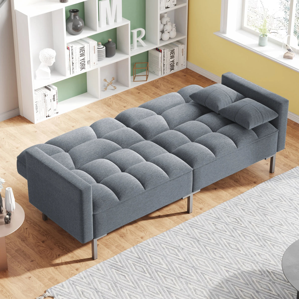 75" W Sectional Sofa Convertible Folding Futon Sofa Bed 3 Seat Couch with Linen Fabric P558