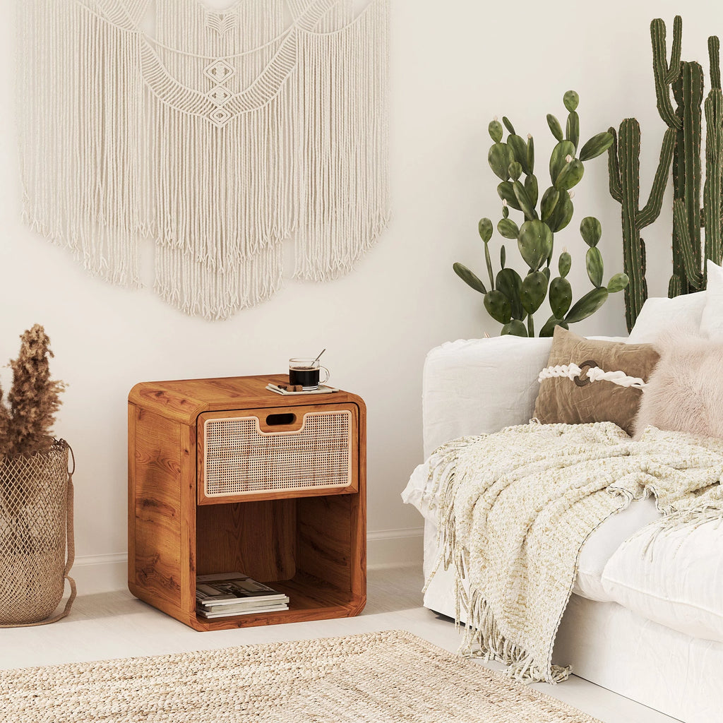 Solid Wood Vintage Teak Nightstand H832