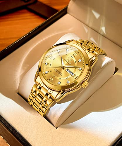 Mens Diamond Quartz Stainless Steel Waterproof Luminous Day Date Watch N468