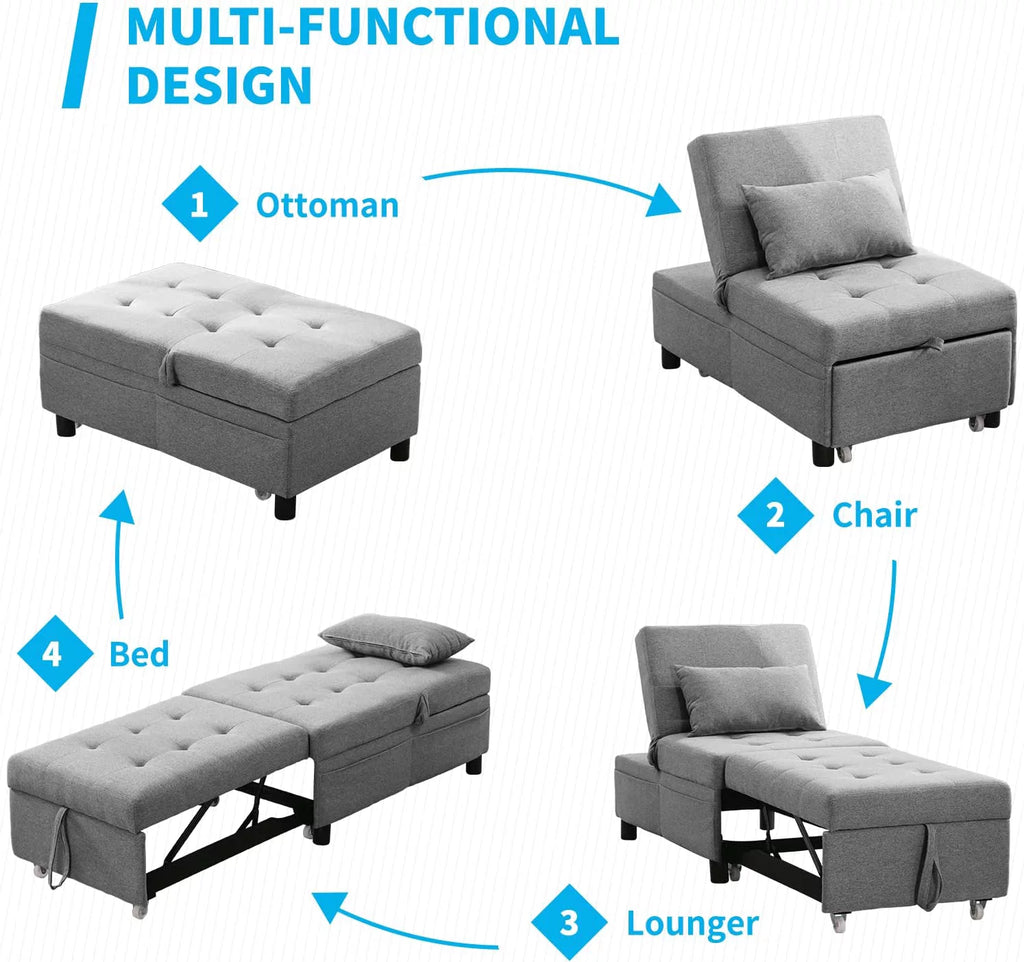 4-in-1 Convertible Sleeper Chair with Pillow Light Grey X4992