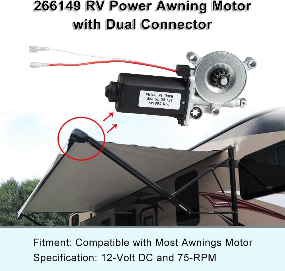 RV Power Awning Motor Replacement, Dual Connector, 12-Volt DC, 75-RPM, Pack of 2 X3955
