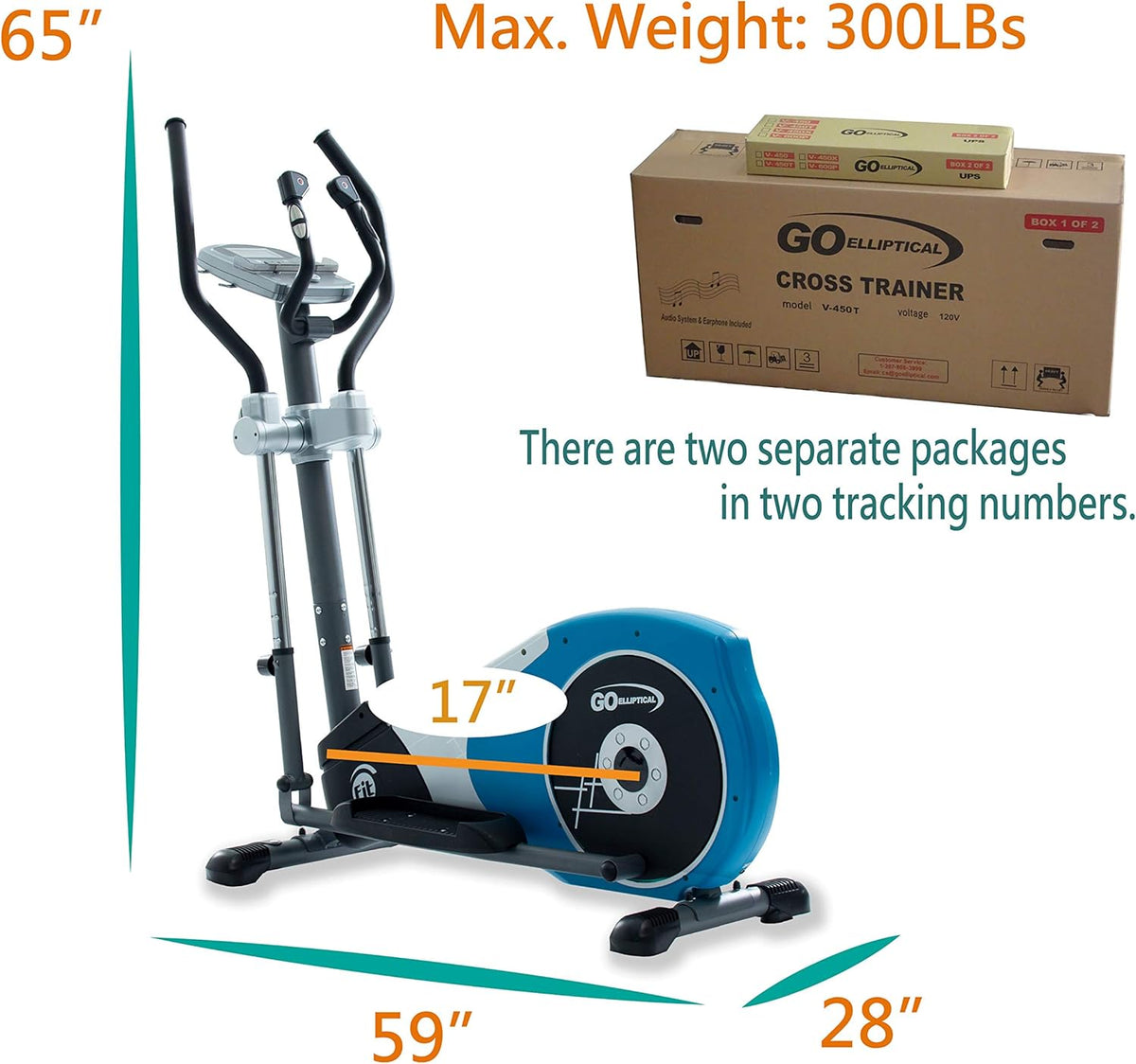 Elliptical Exercise Cross Trainer with Adjustable Arms and Pedals L5000