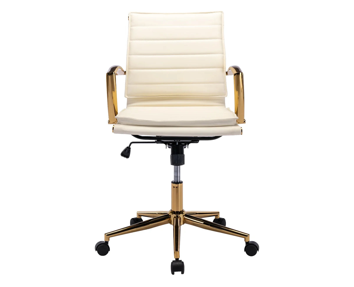 Beige Faux Leather Swivel Office Chair with Armrests T222